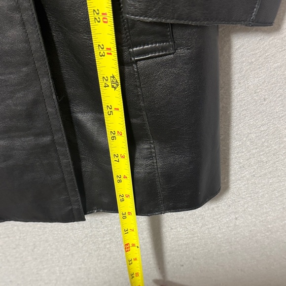 VTG BEBE BLACK LEATHER Double-Breasted COAT WOMENS MEDIUM JACKET Y2K - Picture 2 of 9